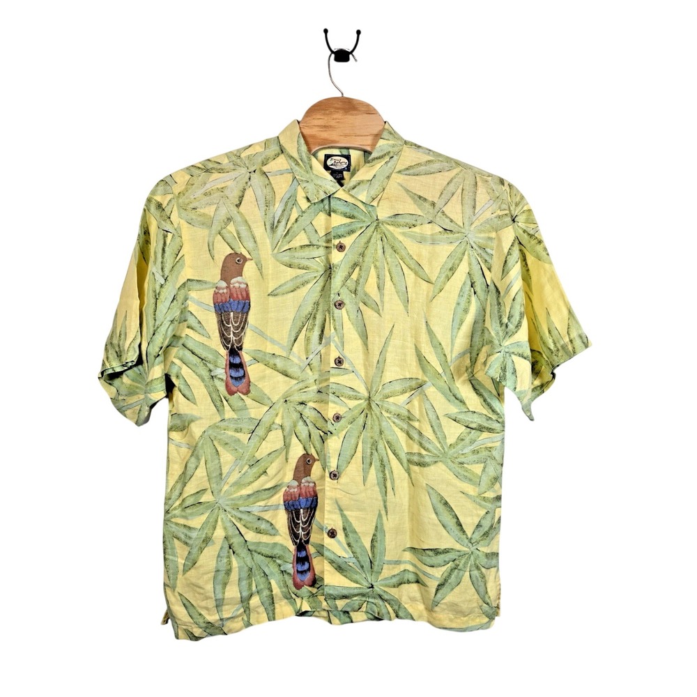 Tommy Bahama XL Button Up S/S Hawaiian Shirt 100% Linen Yellow Birds of Paradise - Picture 3 of 5